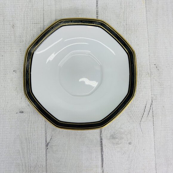 Christopher Stuart BLACK DRESS China Octagonal Gold  Salad Plate & Saucer Set 2 - Picture 5 of 11